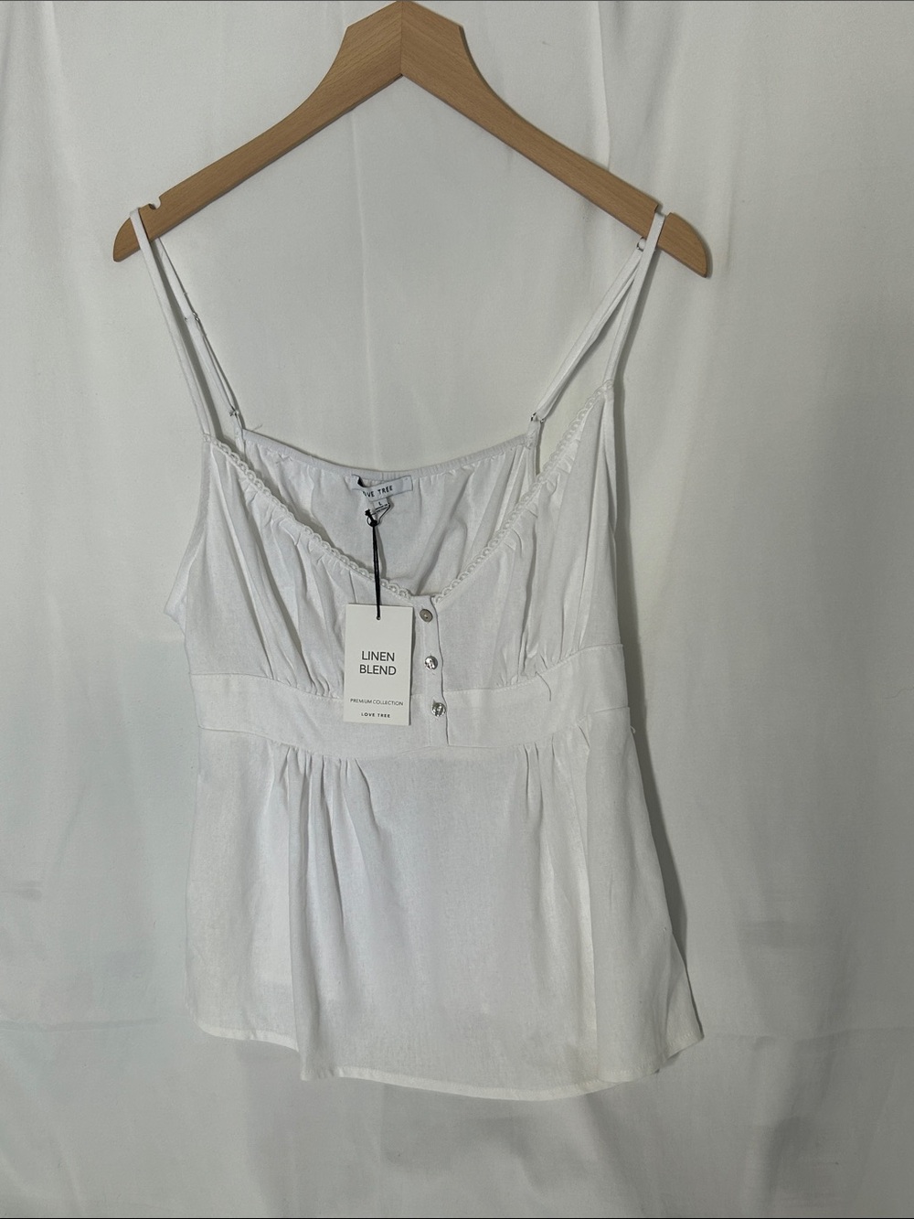 Love Tree White Linen-Blend Spaghetti Strap Camisole